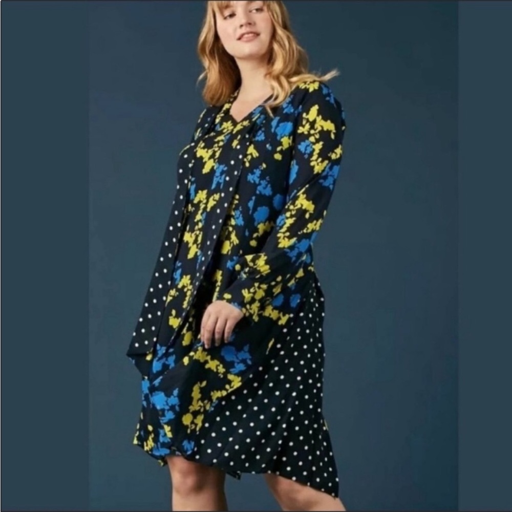 Tanya Taylor Black Dress with Blue and Yellow Floral Print